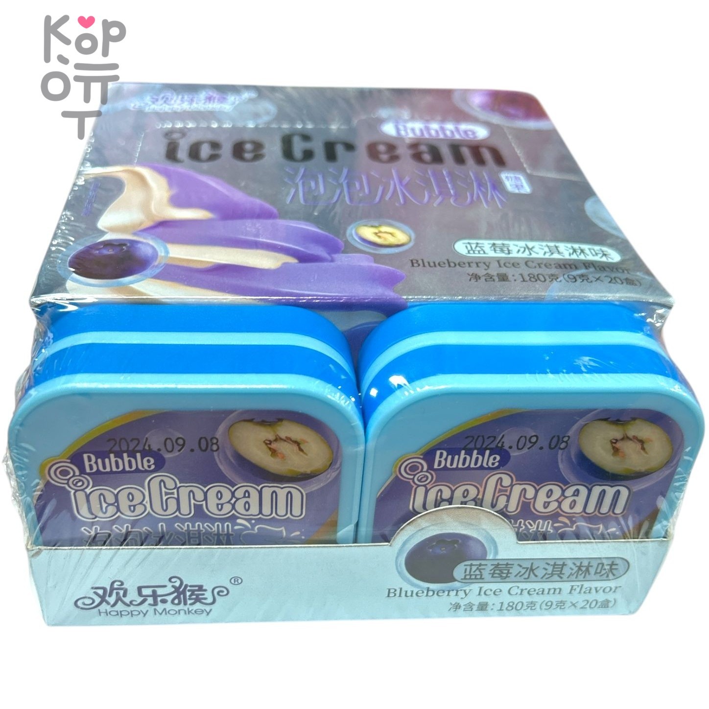 Драже Happy Monkey Bubble Ice Cream - Искрящееся мороженное со вкусом Голубики