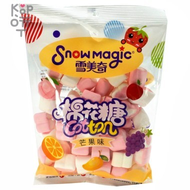 Маршмеллоу Snowmagic Ассорти вкусов Клубники, Персика, Винограда, Манго и Апельсина, желтая упаковка, 138гр. — Корейские товары для всей семьи(КорОпт)