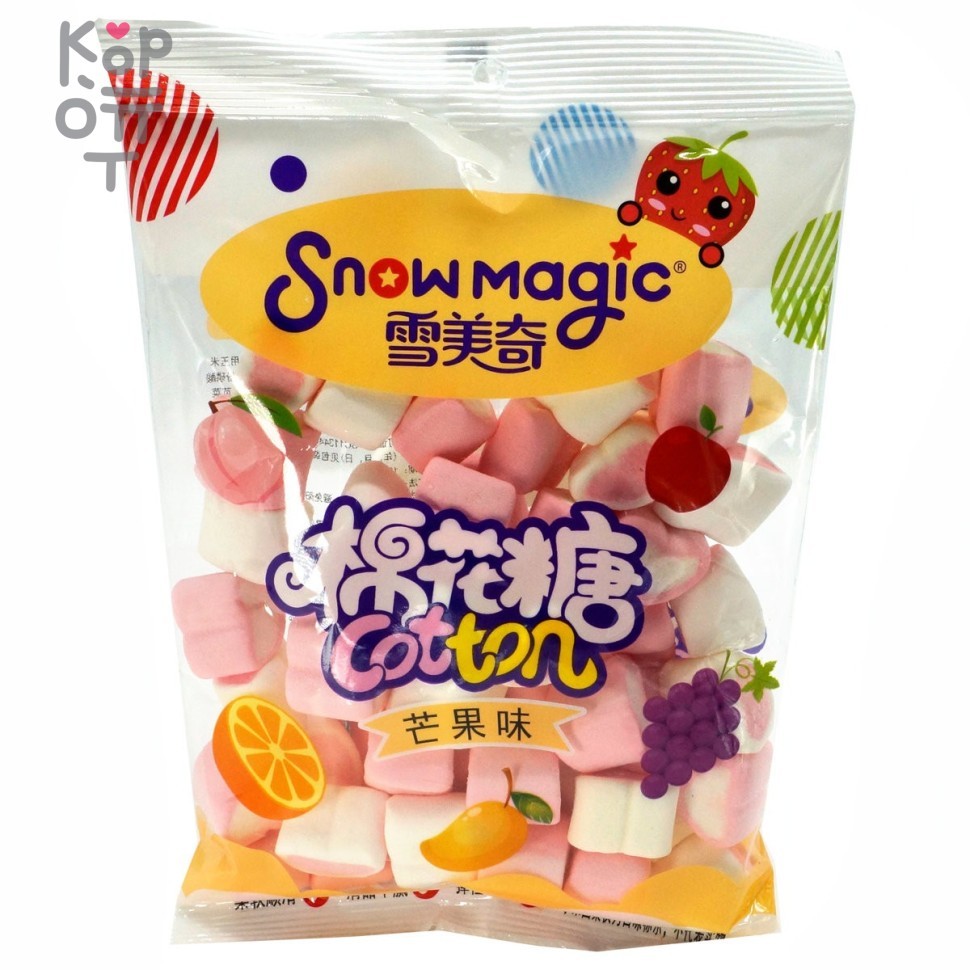 Маршмеллоу Snowmagic Ассорти вкусов Клубники, Персика, Винограда, Манго и Апельсина, желтая упаковка, 138гр., купить с доставкой на дом фото 1 — Корейские товары для всей семьи(КорОпт)