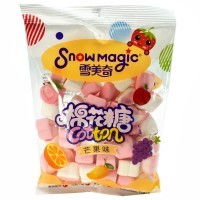 Маршмеллоу Snowmagic Ассорти вкусов Клубники, Персика, Винограда, Манго и Апельсина, желтая упаковка, 138гр.