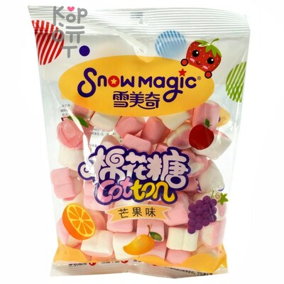 Маршмеллоу Snowmagic Ассорти вкусов Клубники, Персика, Винограда, Манго и Апельсина, желтая упаковка, 138гр.
