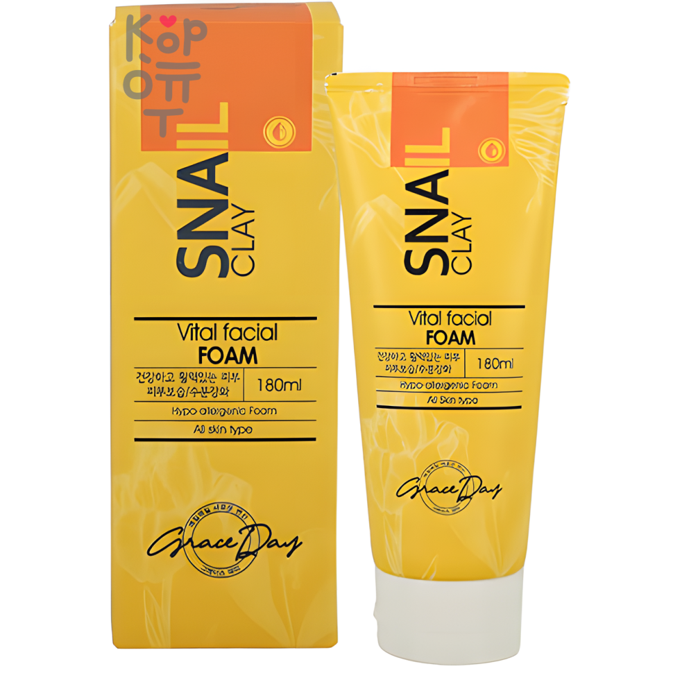 Grace Day SNAIL CLAY FRESH FACIAL FOAM Пенка для умывания с экстрактом секрета улитки и белой глиной 180мл.