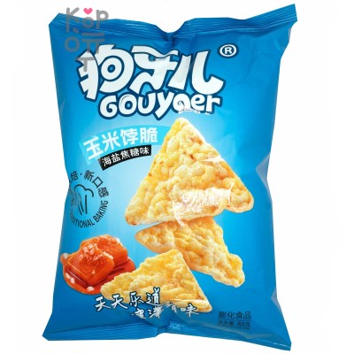 Чипсы треугольные Gouyaer кукурузные со вкусом морской соли и карамели, 88гр.