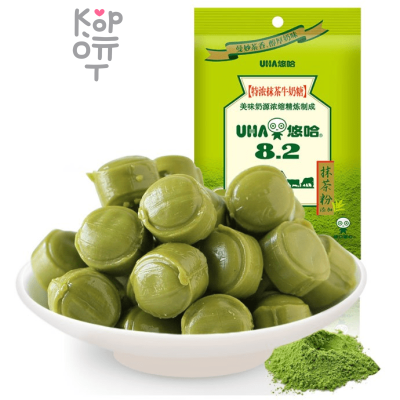 UHA Tokuno Milk 8.2 Strong Matcha Candy - Очень толстая молочная конфета, в японском стиле, со вкусом Матча, 103гр.