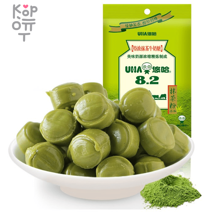 UHA Tokuno Milk 8.2 Strong Matcha Candy - Очень толстая молочная конфета, в японском стиле, со вкусом Матча, 103гр.