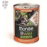 Monge Dog BWild GRAIN FREE Puppy&amp;Junior беззерновые консервы из утки с тыквой и кабачками для щенков всех пород 400г &mdash; Корейские товары для всей семьи(КорОпт)