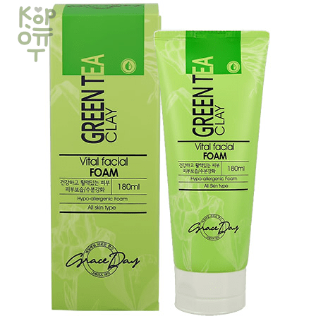 Grace Day GREEN TEA CLAY FRESH FACIAL FOAM Пенка для умывания с экстрактом зелёного чая и белой глиной 180мл., купить с доставкой на дом фото 1 — Корейские товары для всей семьи(КорОпт)
