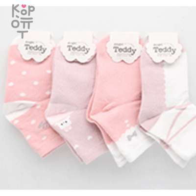 Носки детские розовые ассорти Angel Teddy, 5 штук в упаковке, Корея