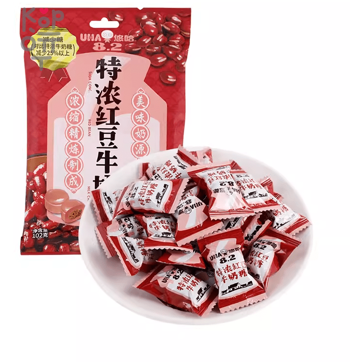 UHA Tokuno Milk 8.2 Strong Red Bean Candy - Очень толстая молочная конфета, в японском стиле, со вкусом красной фасоли, 103гр., купить с доставкой на дом фото 1 — Корейские товары для всей семьи(КорОпт)