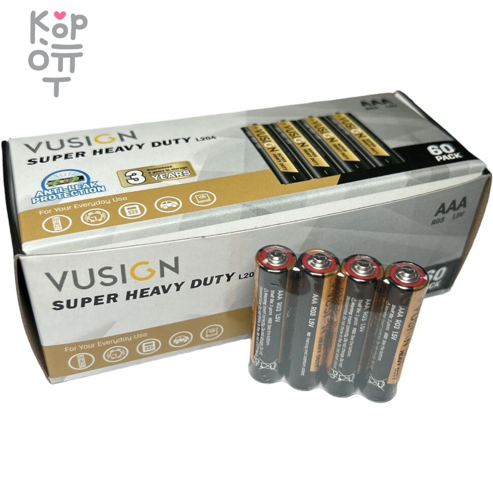 Батарейки Vusign Super Heavy Duty, AAA (R03, L204, 1,5V), алкалиновые, мизинчиковые, спайка, купить с доставкой на дом фото 1 — Корейские товары для всей семьи(КорОпт)