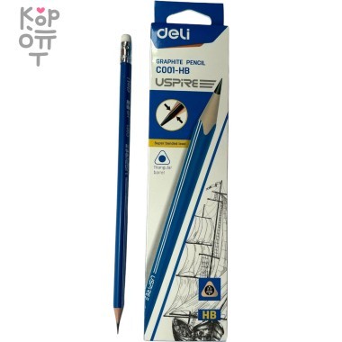 Deli Uspire Graphite Pencil C001-HB - Карандаш для черчения, трехгранный, жесткость HB — Корейские товары для всей семьи(КорОпт)