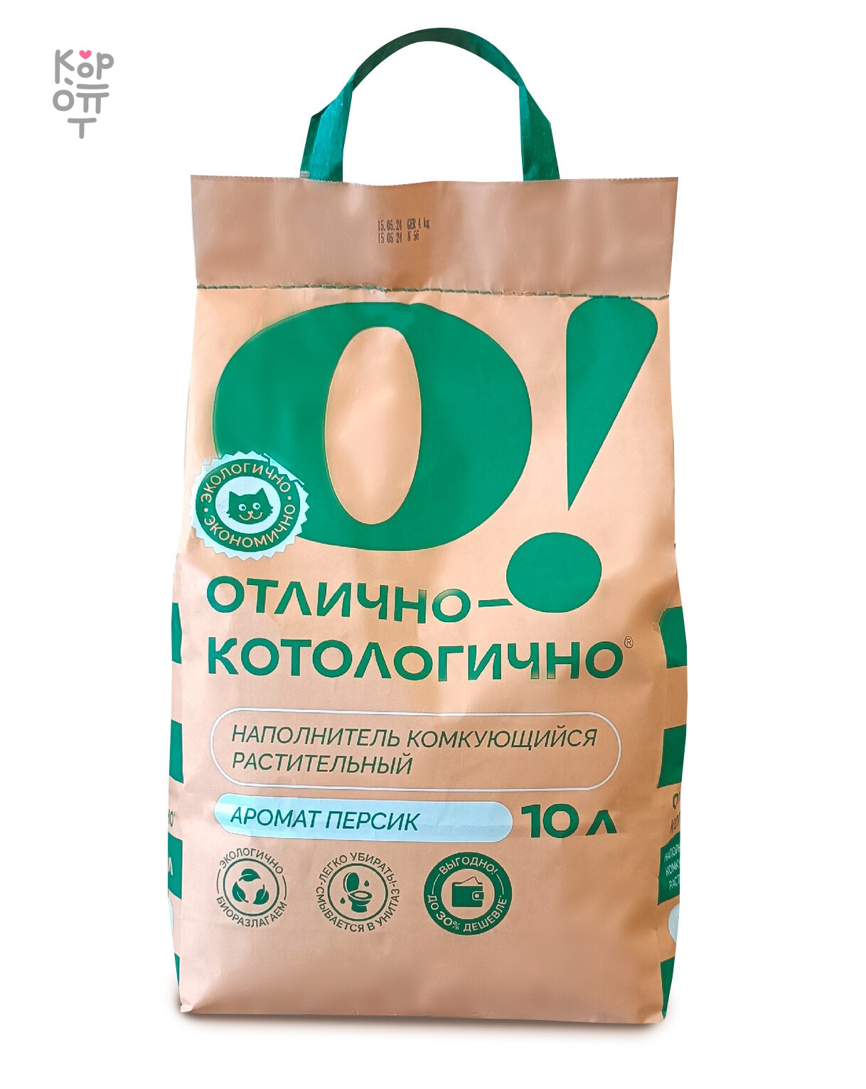 Растительный О! Отлично-котологично персик — Соевый наполнитель, 10 л