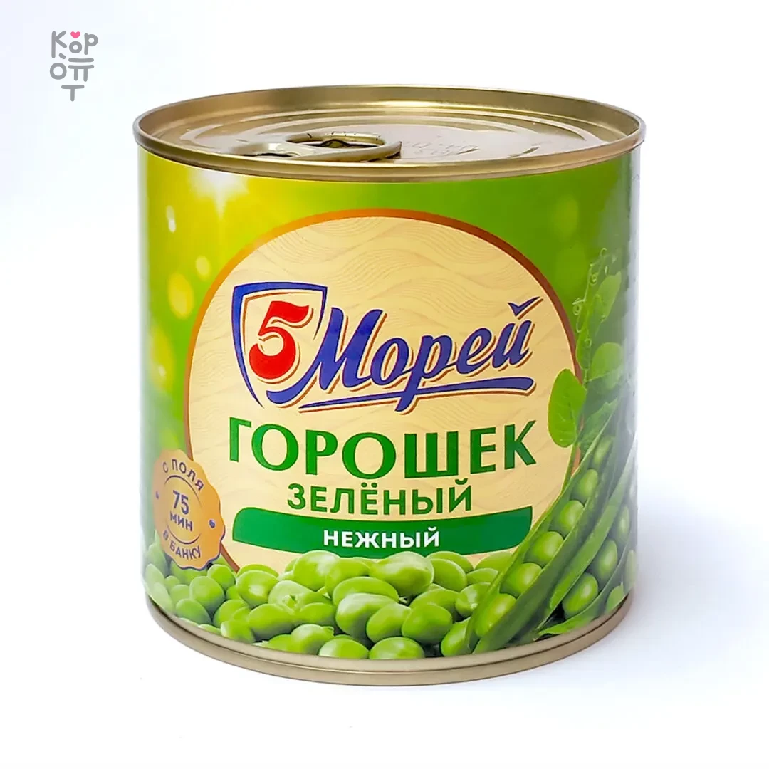 5 Морей — Горошек зелёный высшего сорта, 400 г, по государственному стандарту, жестяная банка, коробка 12 шт