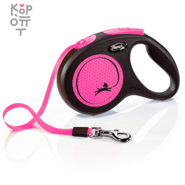 flexi рулетка Limited Edition New Neon светоотражающая лента 5м., розовый неон. — Корейские товары для всей семьи(КорОпт)