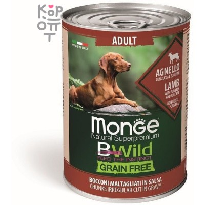 Monge Dog BWild GRAIN FREE беззерновые консервы из ягненка с тыквой и кабачками для взрослых собак всех пород 400г