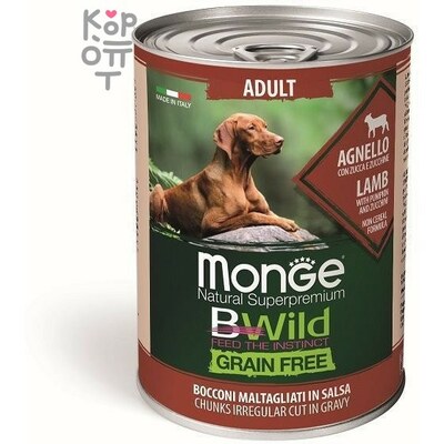 Monge Dog BWild GRAIN FREE беззерновые консервы из ягненка с тыквой и кабачками для взрослых собак всех пород 400г