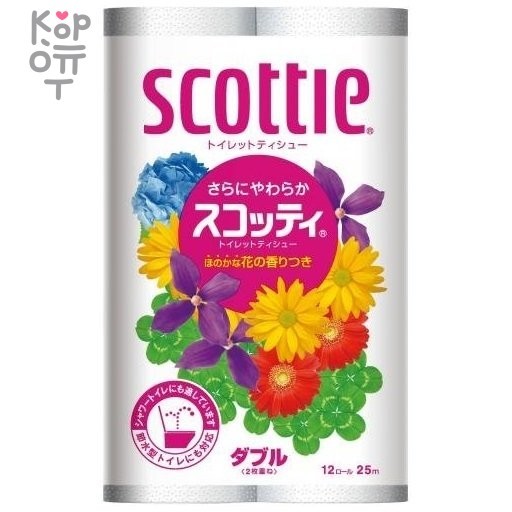 Scottie FlowerPACK - Туалетная бумага двухслойная 12шт.*25м. , купить с доставкой на дом фото 1 — Корейские товары для всей семьи(КорОпт)
