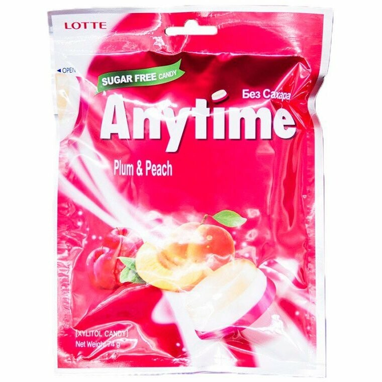 Lotte Anytime Plum & Peach - Карамель леденцовая с ксилитолом, Слива и Персик 60гр.