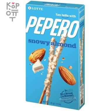 Lotte Pepero Snowy Almond - Соломка в белой шоколадной глазури с Миндалем 32гр. &mdash; Корейские товары для всей семьи(КорОпт)