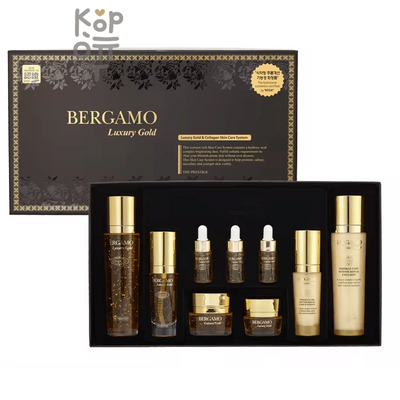 Bergamo Gold Skin Care Set 9pcs - Набор антивозрастной с коллагеном и золотом 150 мл+150 мл+50 мл+50 мл+3 шт*13 мл