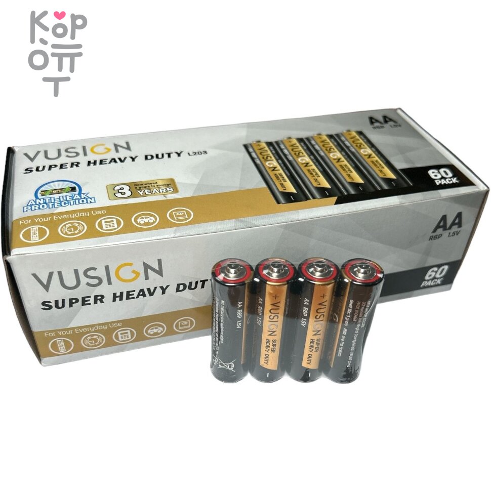 Батарейки Vusign Super Heavy Duty, AA (R6P, L203, 1,5V), алкалиновые, пальчиковые, блистер, купить с доставкой на дом фото 1 — Корейские товары для всей семьи(КорОпт)