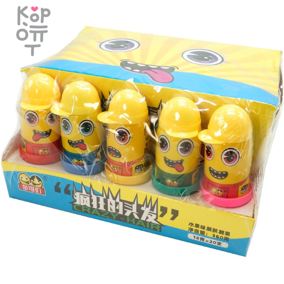 Жевательная конфета Crazy Hair Миньоны с фруктовым вкусом, купить с доставкой на дом фото 1 — Корейские товары для всей семьи(КорОпт)