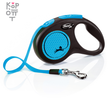 flexi рулетка Limited Edition New Neon светоотражающая лента 5м., голубой неон. — Корейские товары для всей семьи(КорОпт)