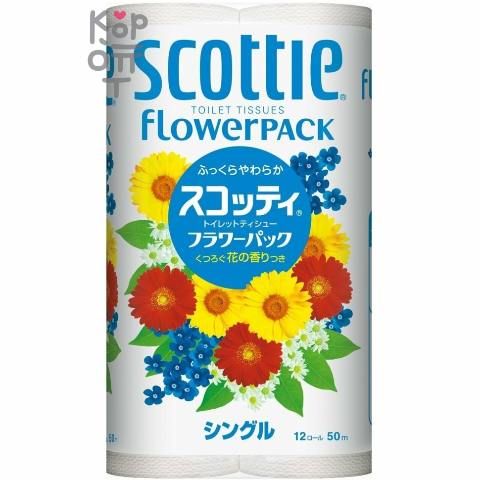 Scottie FlowerPACK - Туалетная бумага однослойная 12шт.*50м. 