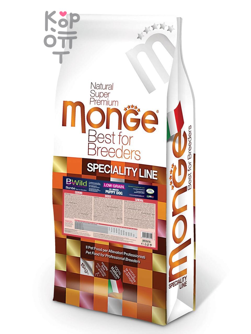 Сухой корм Monge Dog PFB BWild LOW GRAIN Puppy&Junior низкозерновой из мяса оленя для щенков всех пород 15кг.