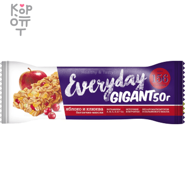 Everyday Gigant - батончик-мюсли с яблоком и клюквой 50гр. &mdash; Корейские товары для всей семьи(КорОпт)