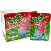 Кислая жевательная конфета Wisichi Sour Worms Gelatinized Candy - Кислые черви со вкусом черники и персика