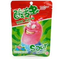 Кислая жевательная конфета Wisichi Sour Worms Gelatinized Candy - Кислые черви со вкусом черники и персика