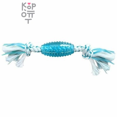 CanineClean игрушка для собак Регби синтетическая резина с канатом 25 см с ароматом мяты, голубой