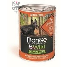 Monge Dog BWild GRAIN FREE Mini беззерновые консервы из утки с тыквой и кабачками для взрослых собак мелких пород 400г