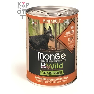 Monge Dog BWild GRAIN FREE Mini беззерновые консервы из утки с тыквой и кабачками для взрослых собак мелких пород 400г