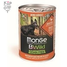 Monge Dog BWild GRAIN FREE Mini беззерновые консервы из утки с тыквой и кабачками для взрослых собак мелких пород 400г, купить с доставкой на дом фото 1 &mdash; Корейские товары для всей семьи(КорОпт)