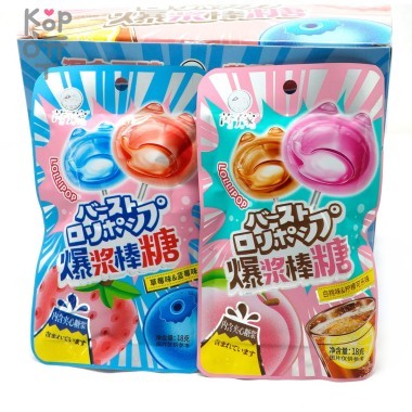 Леденец взрывашка Ruizijia Pop Lollipop Ассорти вкусов Клубника и Черника, и Белый Персик с лимонной Колой — Корейские товары для всей семьи(КорОпт)