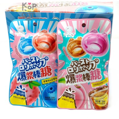 Леденец взрывашка Ruizijia Pop Lollipop Ассорти вкусов Клубника и Черника, и Белый Персик с лимонной Колой