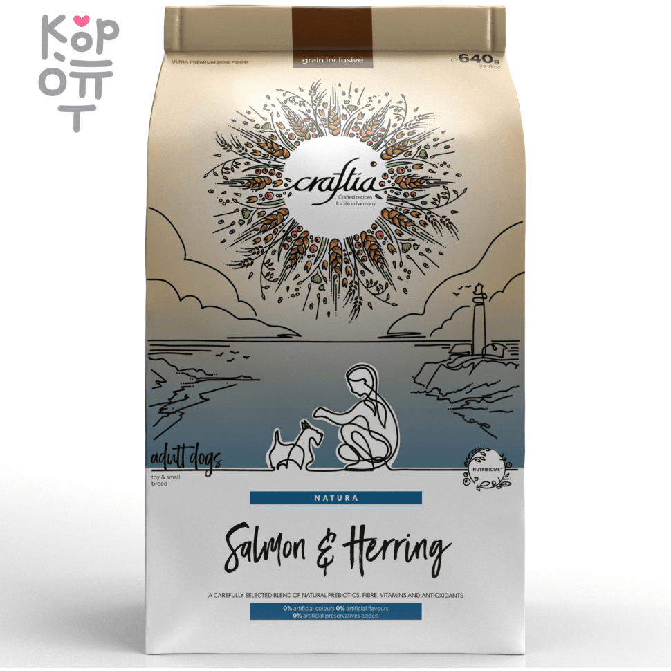 CRAFTIA NATURA Сухой корм для взрослых собак миниатюрных и мелких пород из Лосося с Сельдью., купить с доставкой на дом фото 1 — Корейские товары для всей семьи(КорОпт)