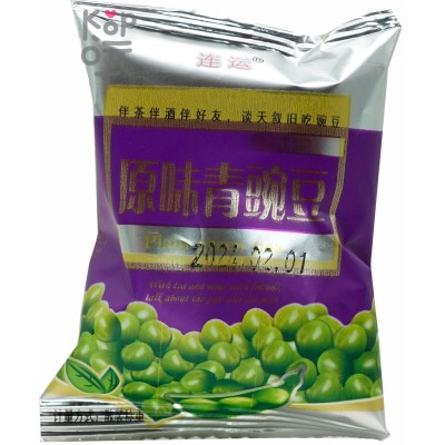 Peas Plain Taste - Закуски Lian Yun, небольшие упаковки сушеного зеленого горошка, вкус Оригинальный, 25гр.