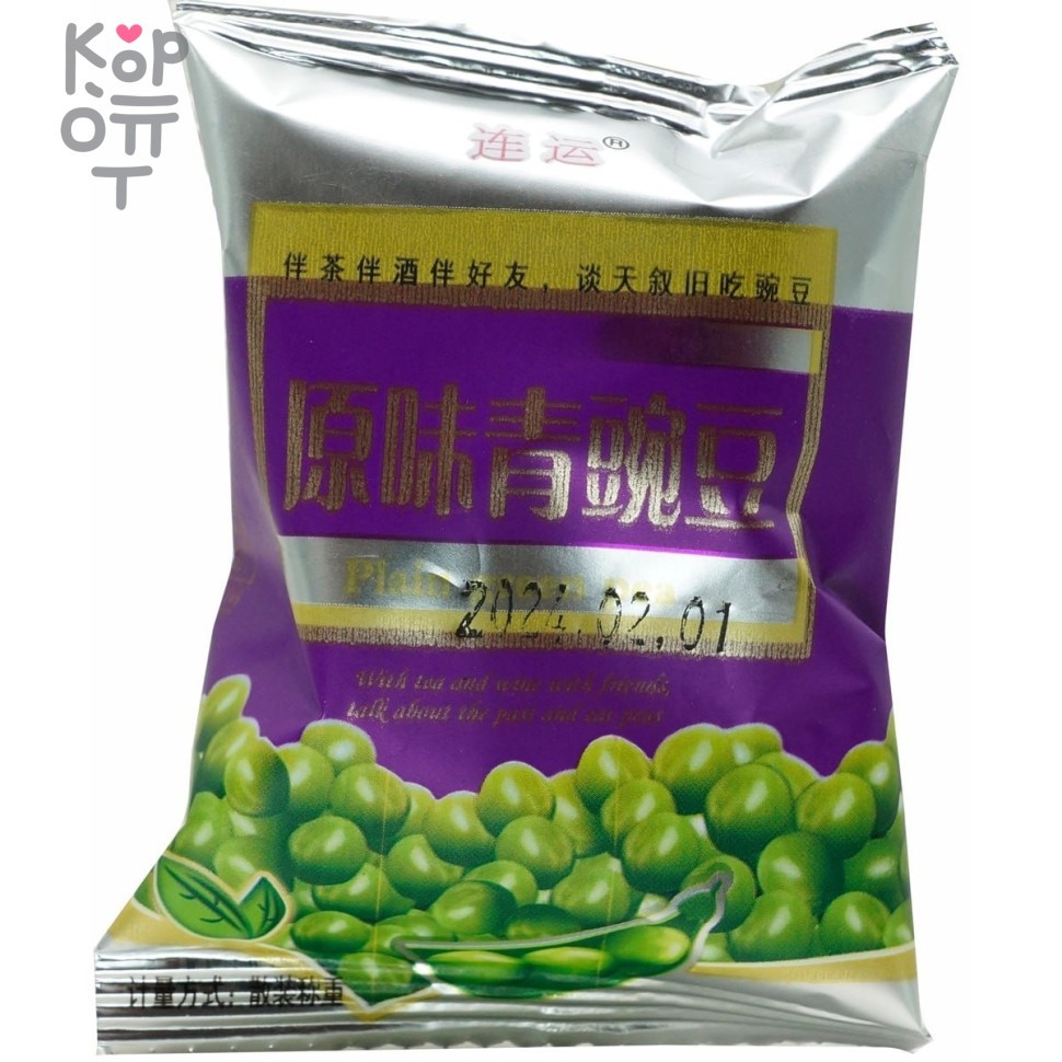 Peas Plain Taste - Закуски Lian Yun, небольшие упаковки сушеного зеленого горошка, вкус Оригинальный, 25гр., купить с доставкой на дом фото 1 &mdash; Корейские товары для всей семьи(КорОпт)