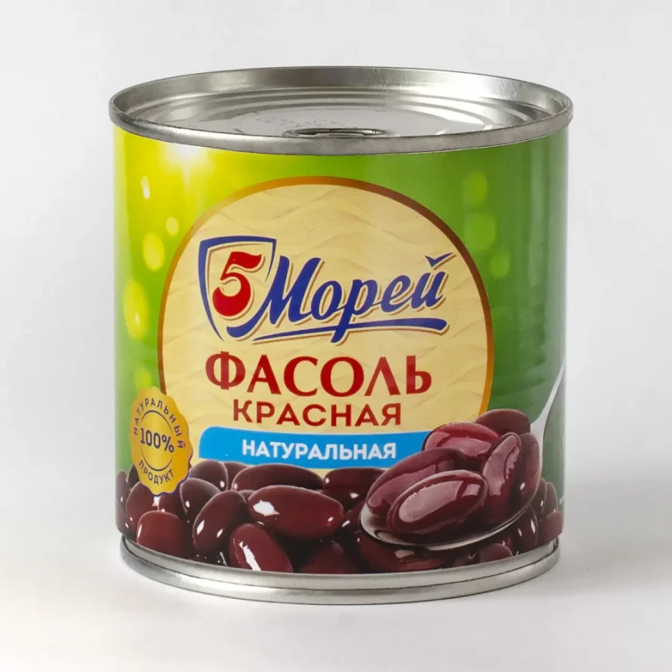5 Морей — Фасоль красная натуральная, 400 г, по государственному стандарту, жестяная банка, коробка 12 шт