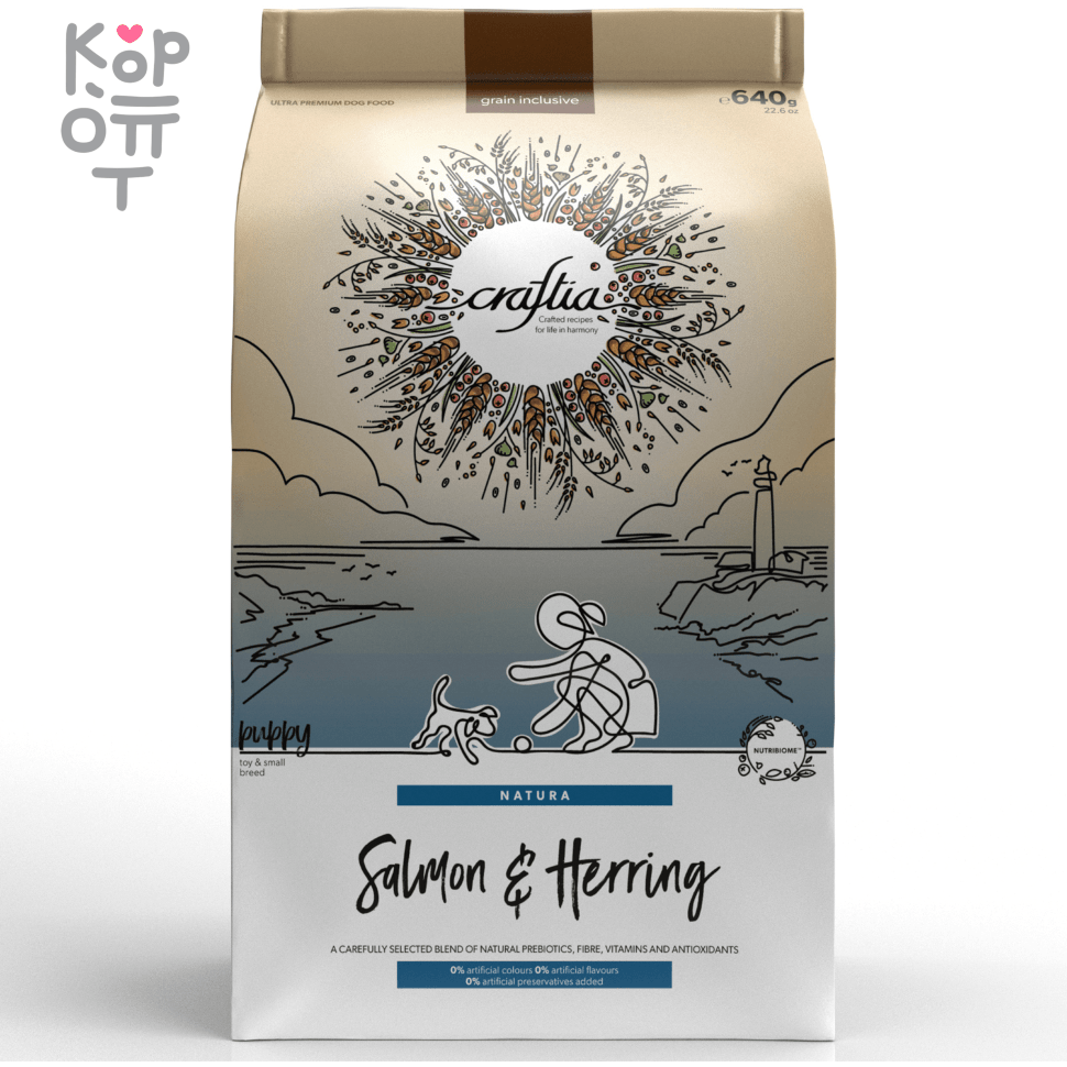 CRAFTIA NATURA Сухой корм для щенков миниатюрных и мелких пород из Лосося с Сельдью., купить с доставкой на дом фото 1 — Корейские товары для всей семьи(КорОпт)