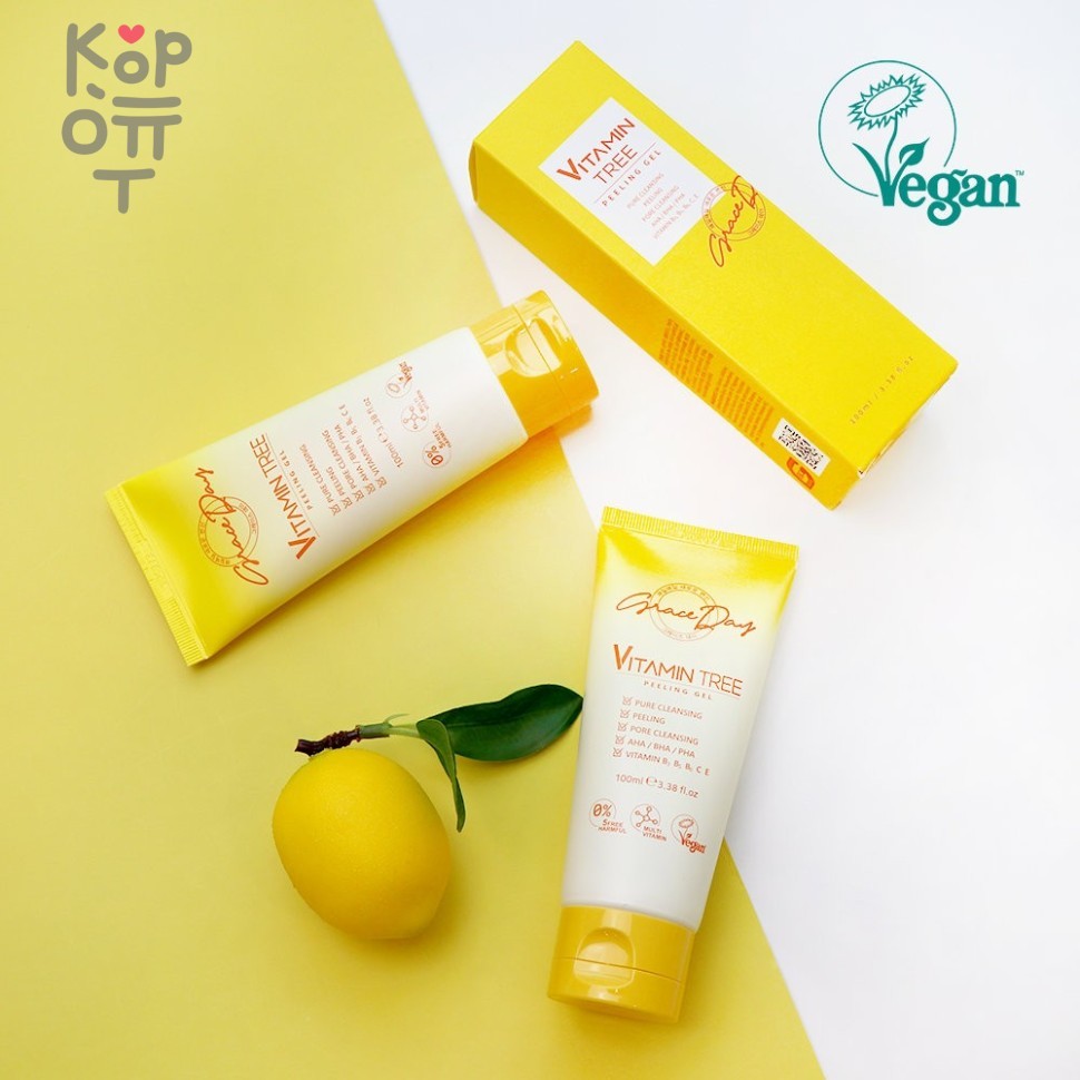 Grace Day Vitamin Tree Peeling Gel - Функциональный гель-скатка с витаминным комплексом и AHA, BHA, PHA-кислотами для очищения кожи лица, 100мл.