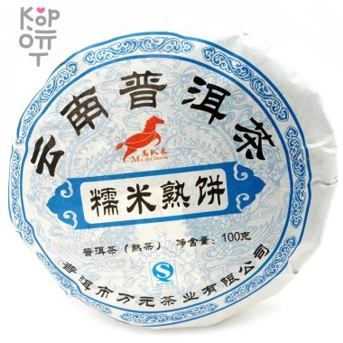 Чай Captain Horse Pu&#039;er - Юньнаньский крупнолистовой высушенный на солнце зеленый чай с рисовым листом, Пуэр, 2012год, 100гр. — Корейские товары для всей семьи(КорОпт)