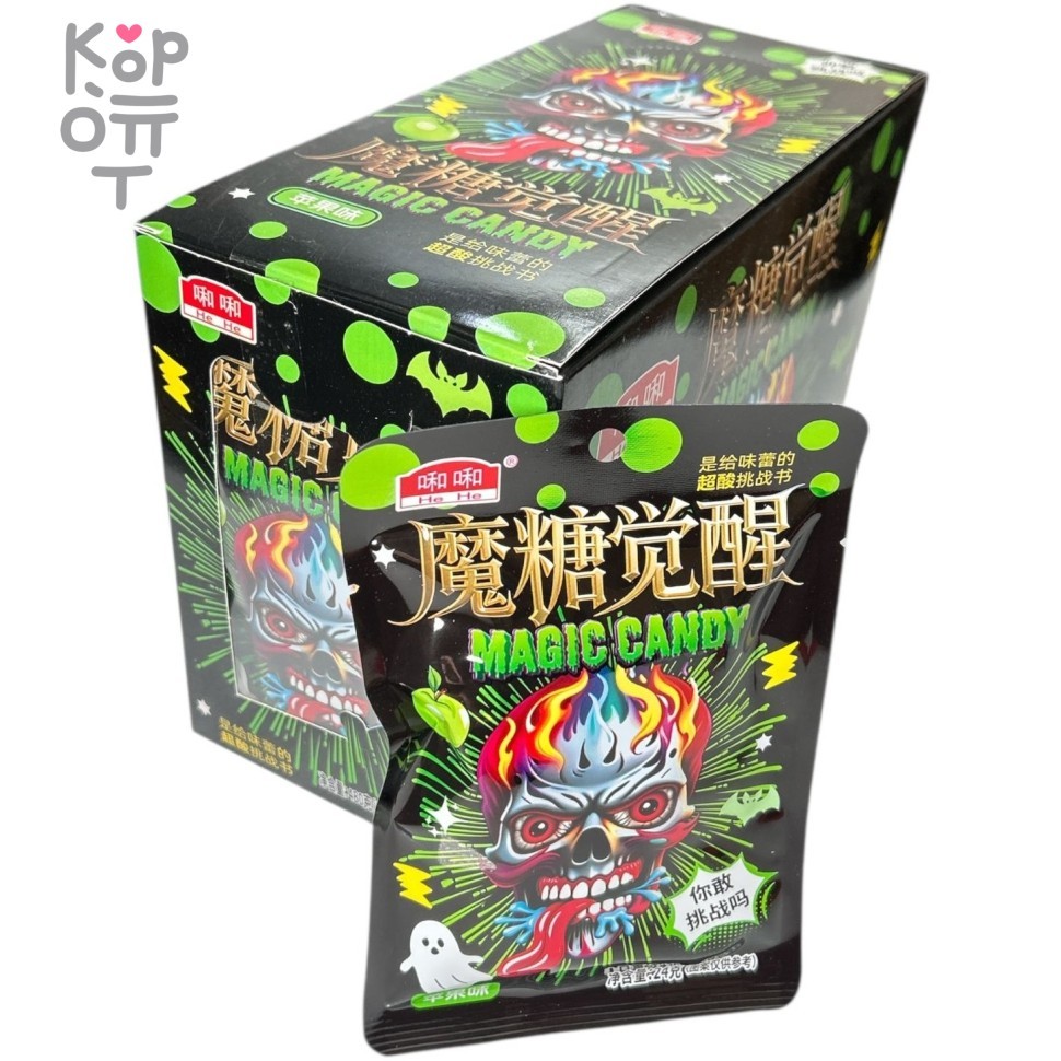 Кислая леденцовая карамель He He Magic Candy - Жутко кислые конфеты Огненный череп, со вкусом Яблока, купить с доставкой на дом фото 1 — Корейские товары для всей семьи(КорОпт)