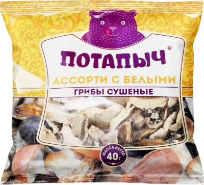 ПОТАПЫЧЪ — Грибы сушеные ПОТАПЫЧ Ассорти (с белыми грибами) 40 г