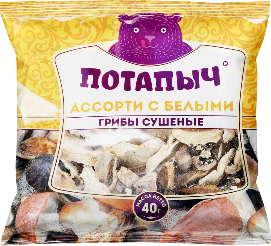 ПОТАПЫЧЪ — Грибы сушеные ПОТАПЫЧ Ассорти (с белыми грибами) 40 г