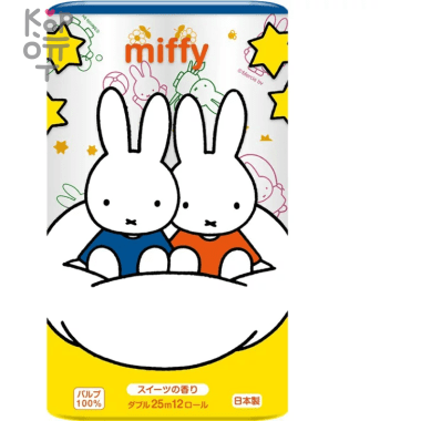 Marutomi Miffy Regular - Двухслойная туалетная бумага с принтом Миффи и ароматом сладостей, 25м., 12 рулонов — Корейские товары для всей семьи(КорОпт)