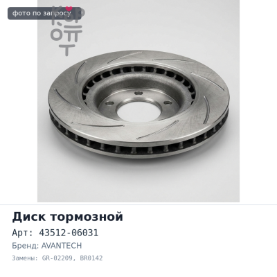 MCR3 AVANTECH — Диск тормозной 43512-06031 GR-02209 / BR0142 CAMRY GRACIA MCV2#, SXV2# / ESTIMA ACR30